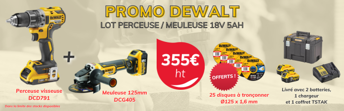 2 outils Dewalt + disques OFFERTS !