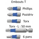 Embouts T - Phillips / Pozidriv / Torx / 6 Pans