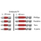 Embouts TY - Phillips / Pozidriv / Torx / 6 pans - L : 29 ou 49 mm